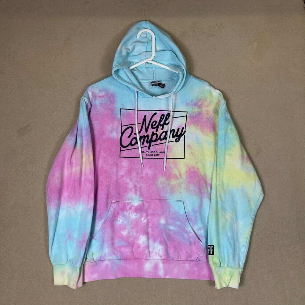 Neff Hoodie Adult Large Pink/Yellow/Blue Tie Dye Pullover Sweatshirt Mens